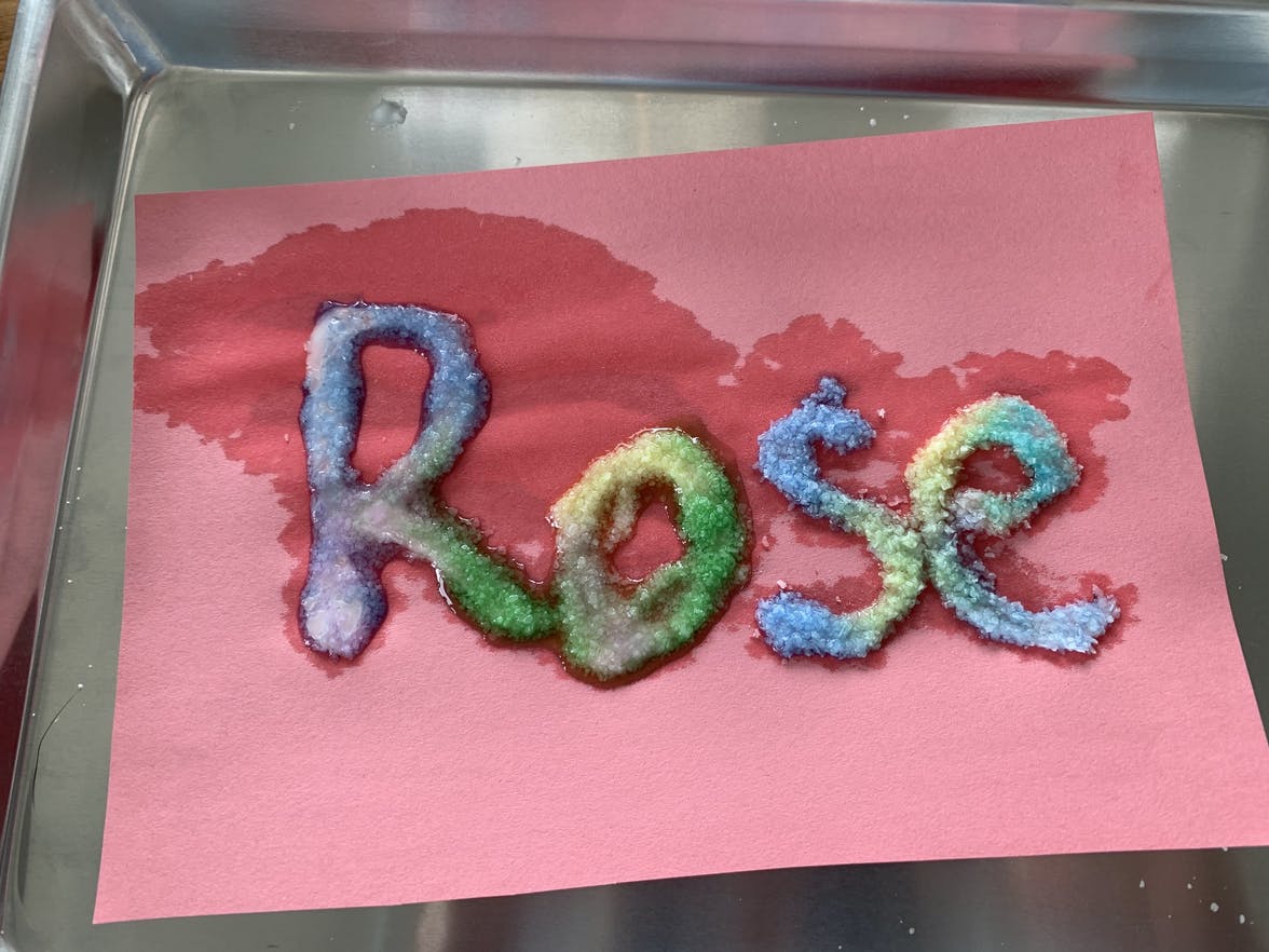 The name Rose on a red piece of paper
