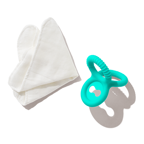 Silicone Triple Teether & Organic Teething Cloth